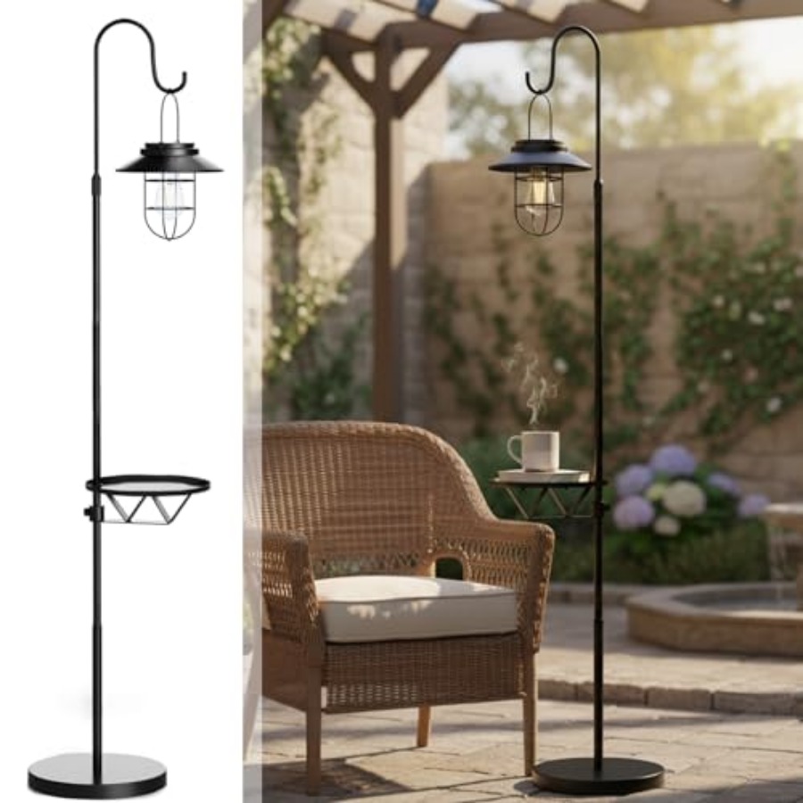 Outdoor Lighting Lamps - Solar-Stehlampe mit Tisch, 60 Zoll Outdoor-Shepherd-Hook