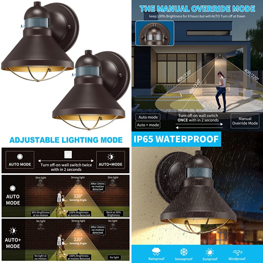 Outdoor Lighting Solar - 2er-Pack Bewegungssensor Außen-LED-Wandleuchte Dämmerungssensor Außenbeleuchtung Braune