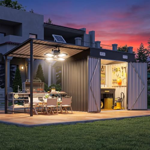 Outdoor Lighting Solar - 6x4FT Outdoor-Lagerschuppen & Hardtop-Pavillon mit Solar-Schuppenbeleuchtung