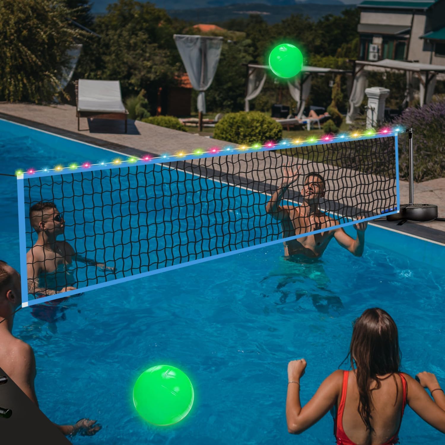 Outdoor Lighting In Ground - Tragbares Outdoor-LED-Volleyballnetz mit 2 Leuchtbällen &