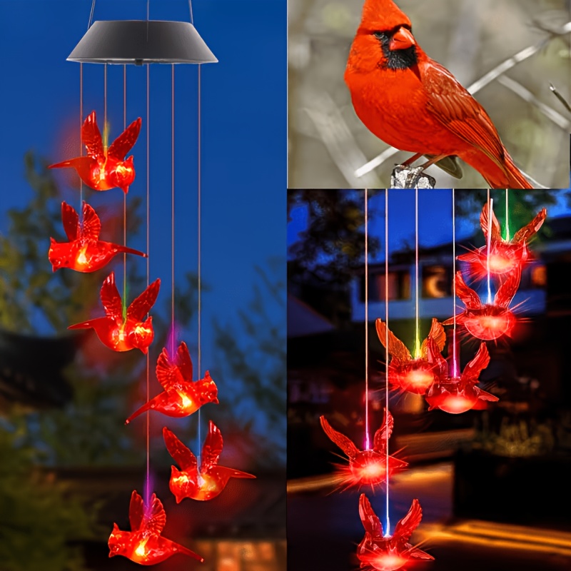 Outdoor Lighting Solar - Solarbetriebene Windspiel-Lichterkette mit flammenden Vögeln für